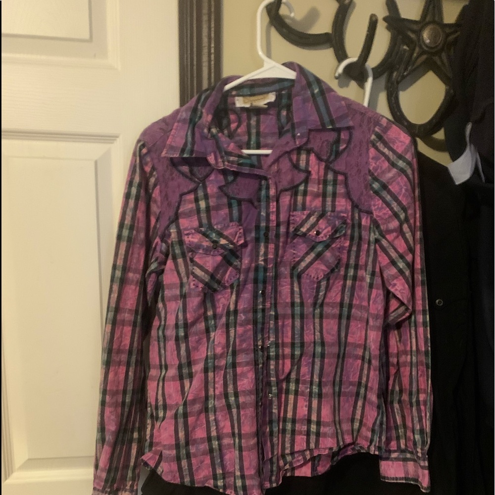 Purple plaid button down